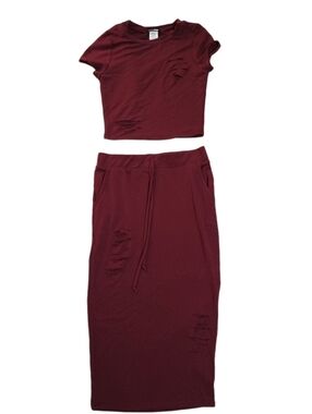 Fashion Nova Burgundy Two-Piece Midi Skirt Set